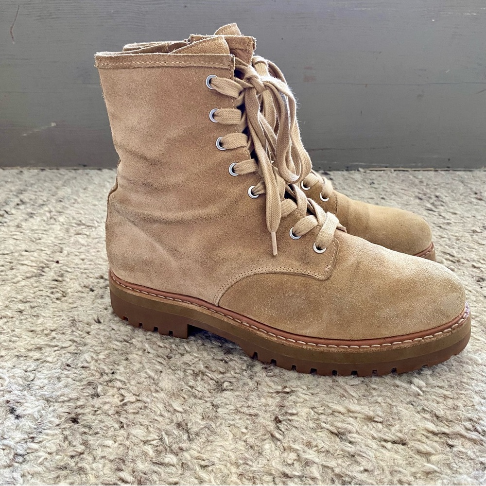 Women's Tan Suede THURSDAY combat boots - Picture 4 of 8